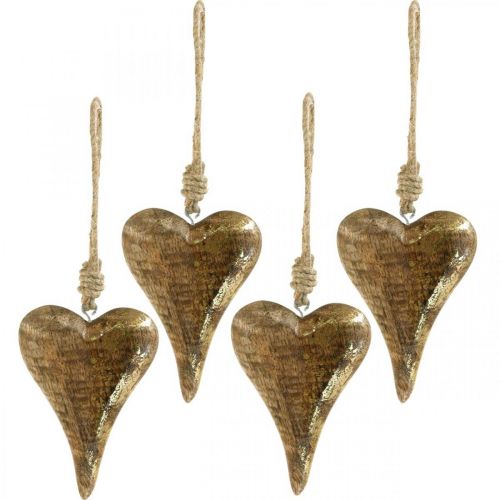 Floristik24 Wooden hearts with gold decor, mango wood, decorative pendant 10cm × 7cm 8 pcs