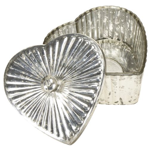 Product Heart-shaped tin with lid, glass tin with heart, champagne, 15.5 x 15 x 10 cm