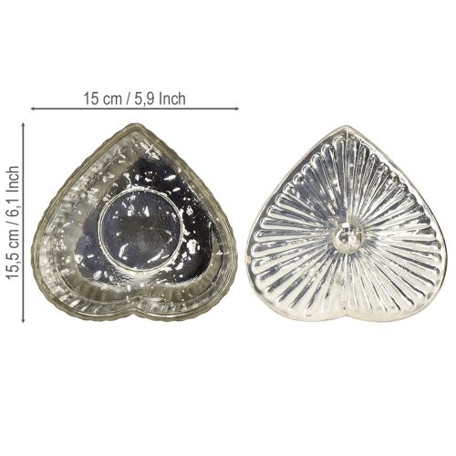 Product Heart-shaped tin with lid, glass tin with heart, champagne, 15.5 x 15 x 10 cm