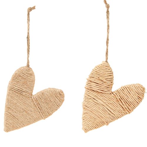 Product Hearts for hanging hemp and raffia decoration natural H10.5cm 8 pcs