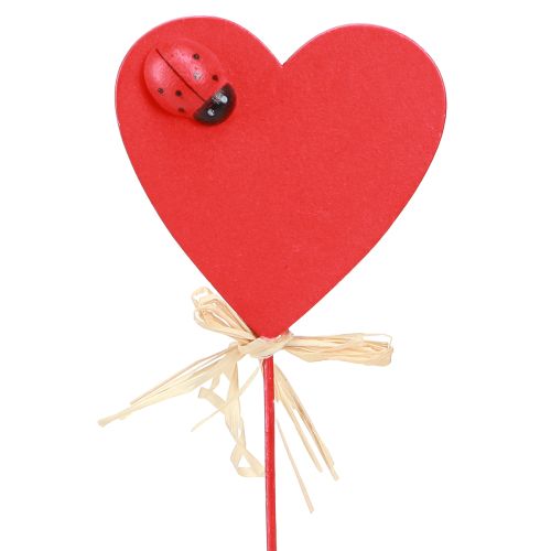 Product Heart Plugs Wood Red Decorative Hearts with Ladybug 6cm 16 Pcs