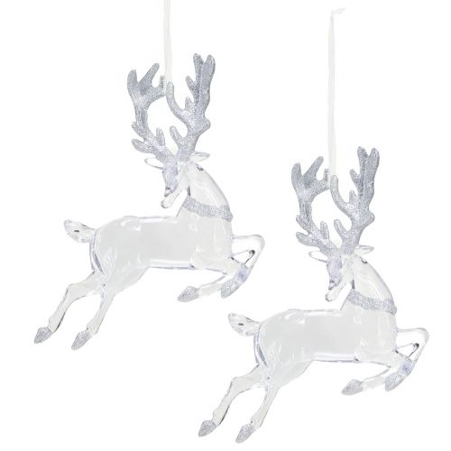 Product Deer decoration clear silver Christmas decoration 19x21cm 2pcs