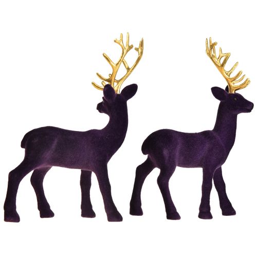 Product Deer Deco Reindeer Violet Gold Calf Flocked 20cm Set of 2