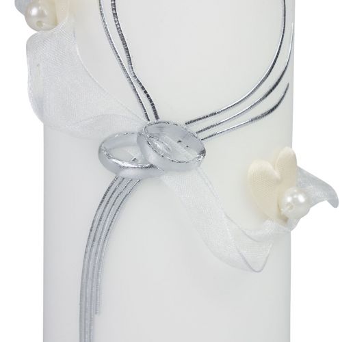 Product Festive wedding candle with a stylish heart design, silver embellishments and organza ribbon – ideal for weddings and silver wedding anniversaries, 240/80mm