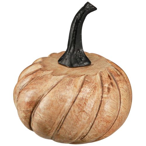 Wooden pumpkin with metal handle natural black Ø12cm H13cm