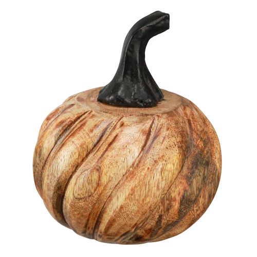 Wooden pumpkin with metal handle natural black Ø9.5cm H11cm