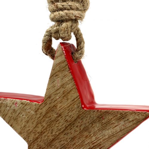 Product Wooden star red, natural 10cm for hanging 1 pc