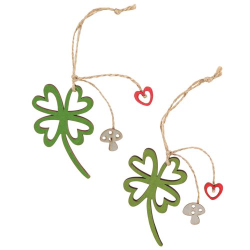 Floristik24 Wooden pendant New Year&#39;s Eve clover leaf colored 5x0,5x8cm 12 pcs