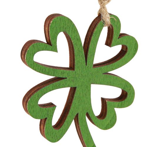 Product Wooden pendant New Year&#39;s Eve clover leaf colored 5x0,5x8cm 12 pcs