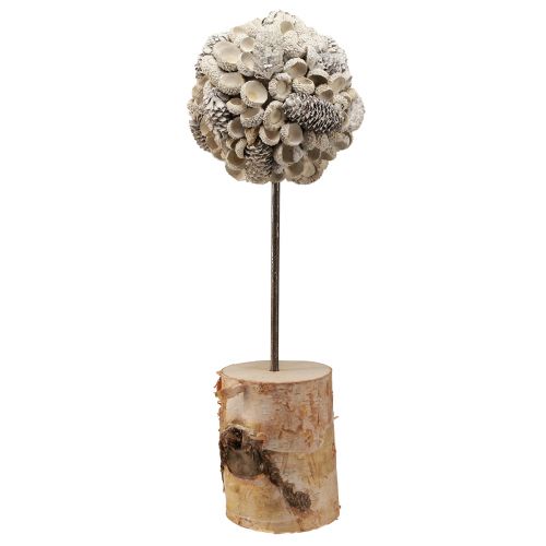 Wooden decoration tree winter decoration birch acorns cones white H40cm