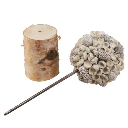 Product Wooden decoration tree winter decoration birch acorns cones white H40cm