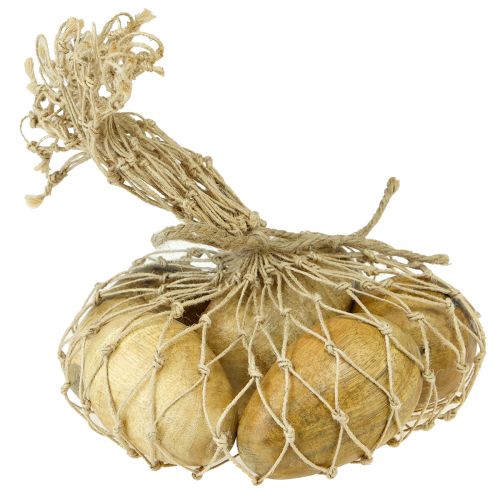 Product Wooden eggs mango wood in jute net Easter decoration natural 7-8cm 6pcs