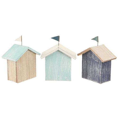 Product Wooden House Beach House Decoration Natural Blue H9.5cm 3 pcs