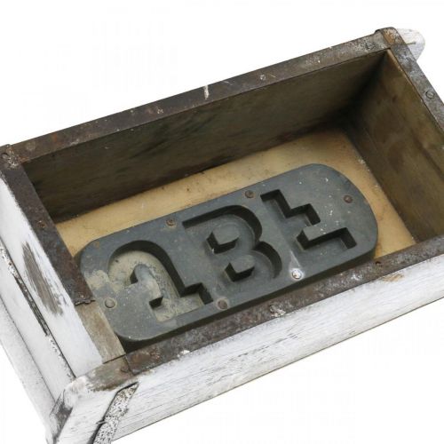 Product Brick shape, brick box, wooden box with metal fittings antique finish, white washed L32cm H9cm