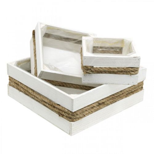 Plant box wood white with rope box for planting 15/20/30cm set of 3