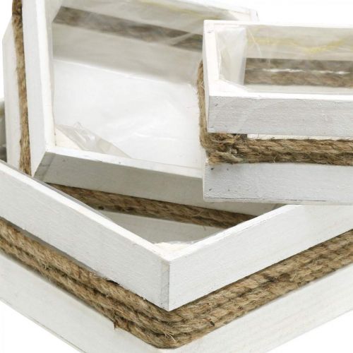 Product Plant box wood white with rope box for planting 15/20/30cm set of 3