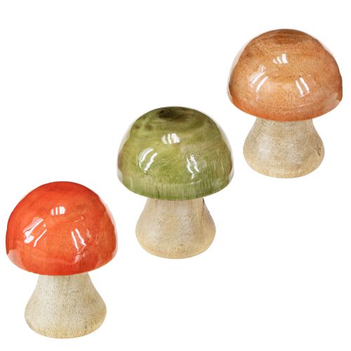 Product Wooden Mushrooms, Autumn Decoration, Mushrooms, Green, Red, Orange, H6.5cm, 9 Pieces