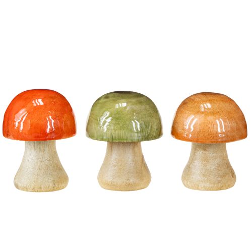 Product Wooden Mushrooms, Autumn Decoration, Mushrooms, Green, Red, Orange, H6.5cm, 9 Pieces