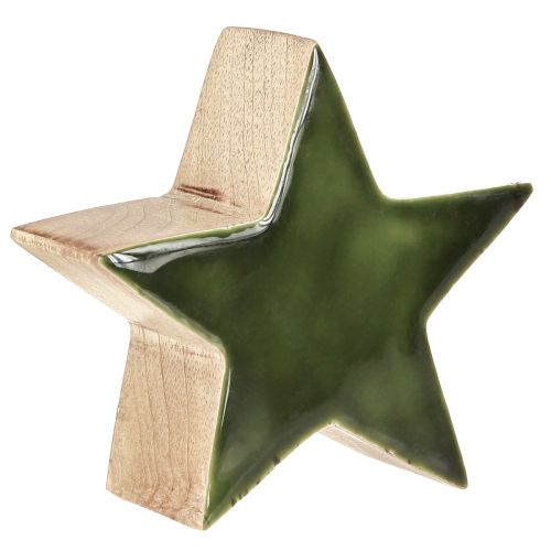 Wooden star green natural star mango wood table decoration Ø10cm 3 pcs