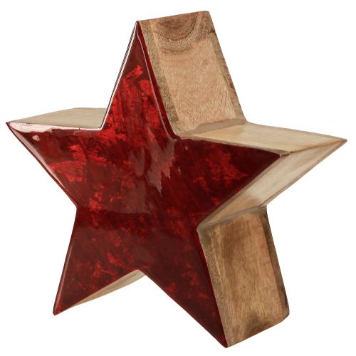 Wooden star natural red star decoration made of mango wood Ø24x10cm