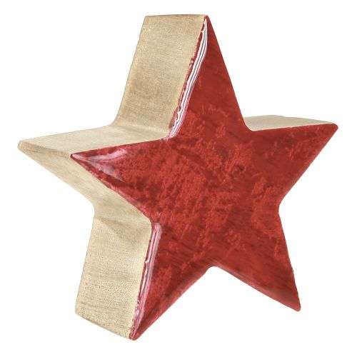 Wooden star red natural star mango wood table decoration Ø10cm 3 pcs