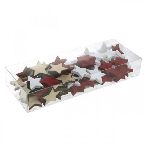 Product Scatter decoration wooden stars natural, red, white 3cm mix 72 pcs