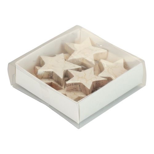 Product Wooden stars decoration stars white gold craquelé wood Ø5cm 8pcs