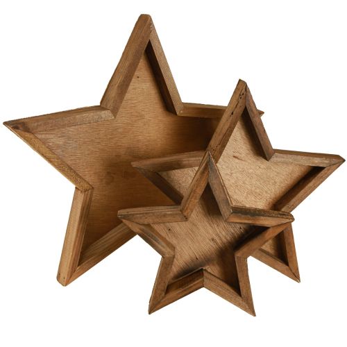 Wooden tray star decoration in brown Ø38/29/22cm set of 3