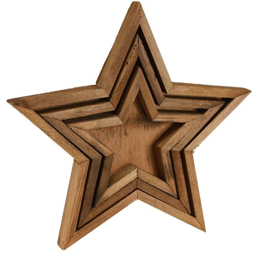 Product Wooden tray star decoration in brown Ø38/29/22cm set of 3