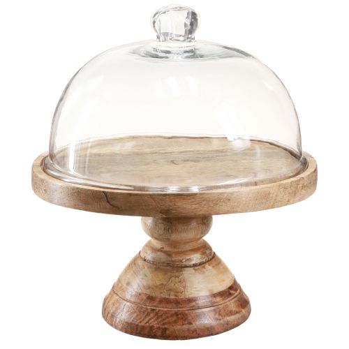 Floristik24 Wooden plate with glass dome decorative cheese dome Ø27cm H31cm