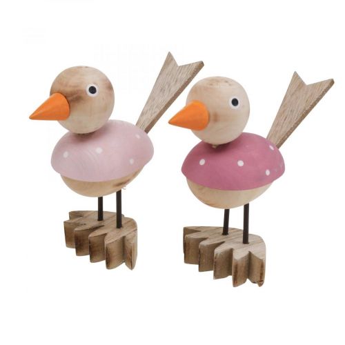 Product Wooden bird deco figure window decoration spring pink H15cm 2pcs