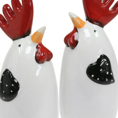 Product Ceramic Chicken Red White Rooster Table Decoration 7×6×15cm 2 pcs