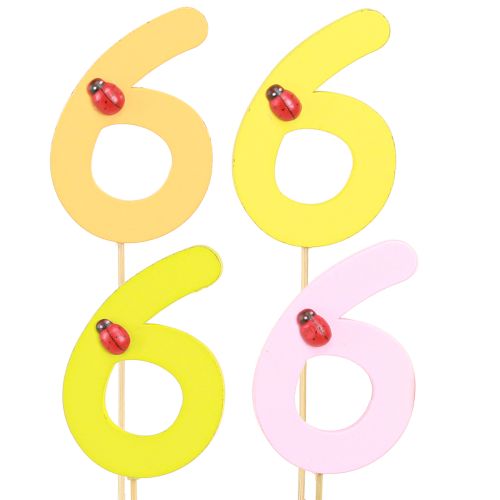 Product Anniversary number "6" wooden plugs colored number plugs 7 cm 16 pieces
