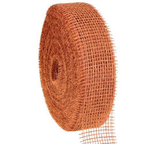 Product Jute ribbon, red-orange, mesh ribbon, jute, ecological, terracotta, 5cm wide, 40m long