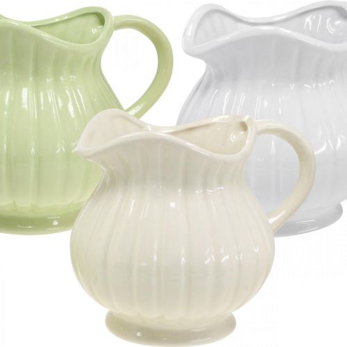 Floristik24 Decorative vase, jug with handle ceramic green, white, cream H14.5cm 3pcs