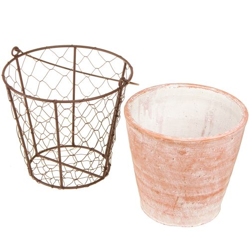 Product Ceramic Flowerpot Basket Handle Metal Brown Ø18cm