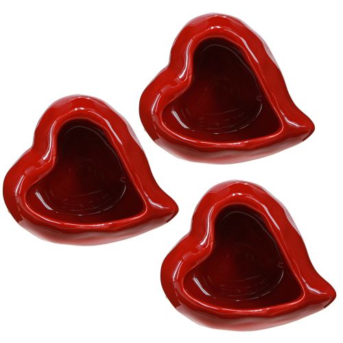 Ceramic Decorative Heart Red Bowl Glossy 11.5×10×5.5cm 3 pcs