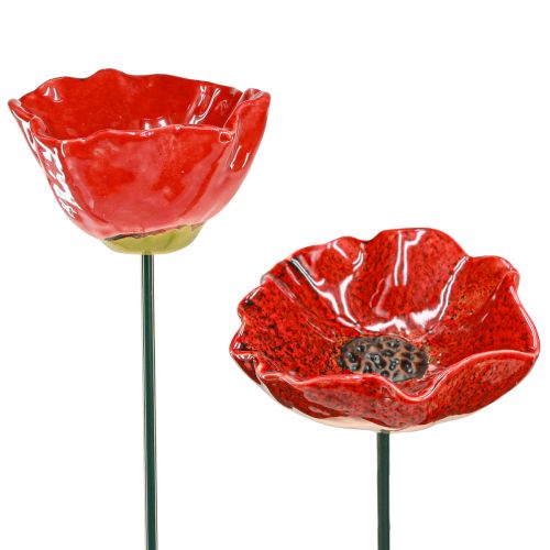 Ceramic decorative poppy flower garden stake poppy red Ø8cm 4 pieces