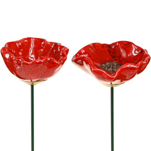 Ceramic Flowers Poppy Decoration Flower Plug Red 6.5cm 4 Pcs