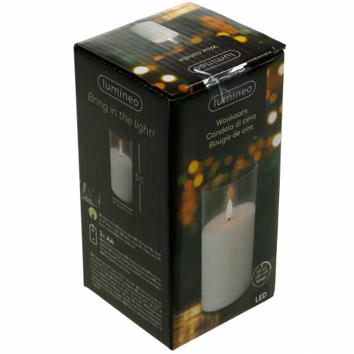Product LED candle in glass real wax white Ø7.5cm H10cm