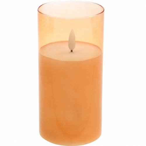 LED candle in a glass real wax orange Ø7.5cm H10cm