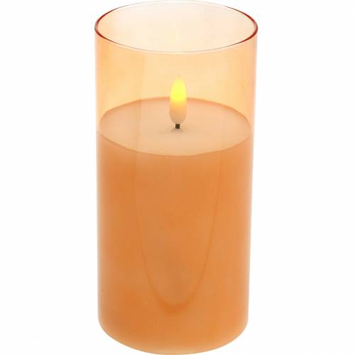 Floristik24 LED candle in a glass real wax orange Ø7.5cm H10cm