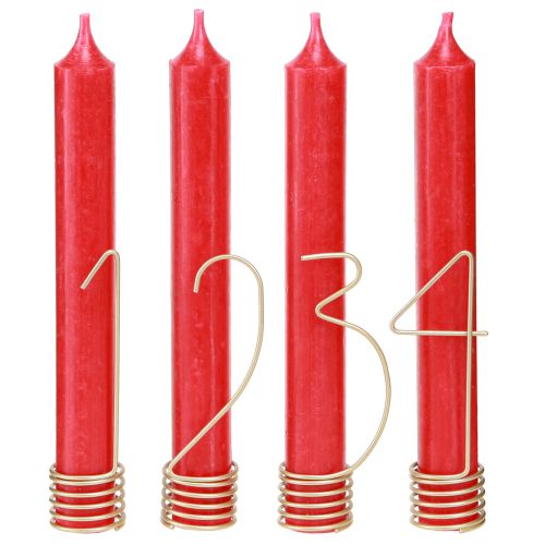Product Candle decoration Advent numbers 1-4 matt gold metal H10cm 4 pcs