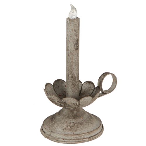 Antique candle holder with LED candle metal warm light H22cm