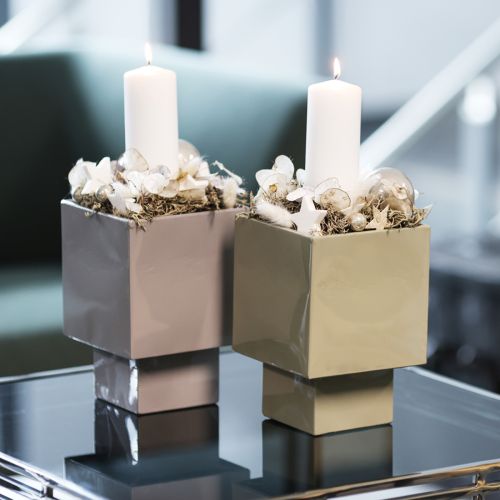 Product Grey cube planter with base for modern decoration, 22cm