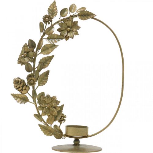 Product Tealight holder gold deco loop flowers cones H29.5cm