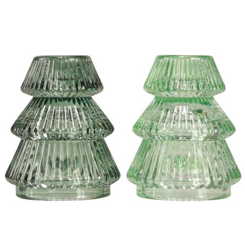 Product Candle holder Christmas tree glass candle holder green Ø6cm H8cm 2pcs