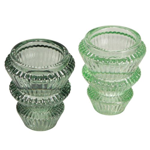 Product Candle holder Christmas tree glass candle holder green Ø6cm H8cm 2pcs