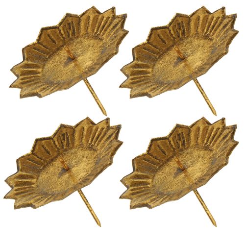 Product Candle holder for sticking gold antique look for pillar candles Ø11cm 4pcs