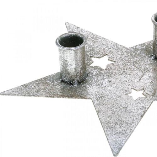 Product Candle decoration star, metal decoration, candle holder for 2 taper candles silver, antique look 23cm × 22cm